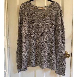 LOFT Open Knit Heather Gray V-Neck Cotton Sweater